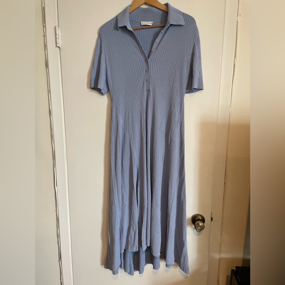 Scanlan Theodore Pale Blue Ribbed Polo Midi Dress